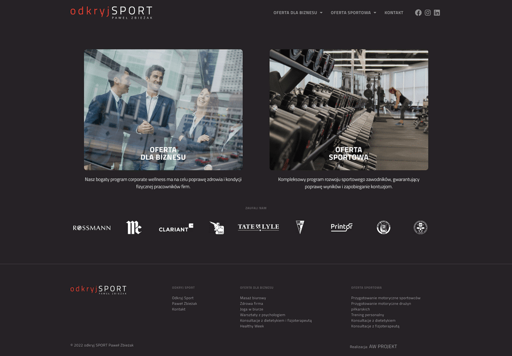 realizacja strony odkryj sport